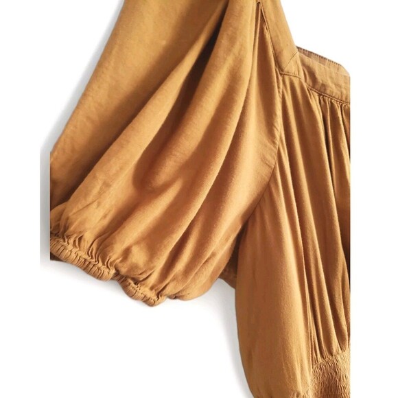 Old Navy Dress  Golden  Brown Short Puff Sleeve Smocked Waist Women's 2X - Picture 4 of 10